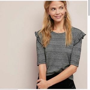NWT Anthropologie Sol Angeles black gray metallic thread ruffle top sz small